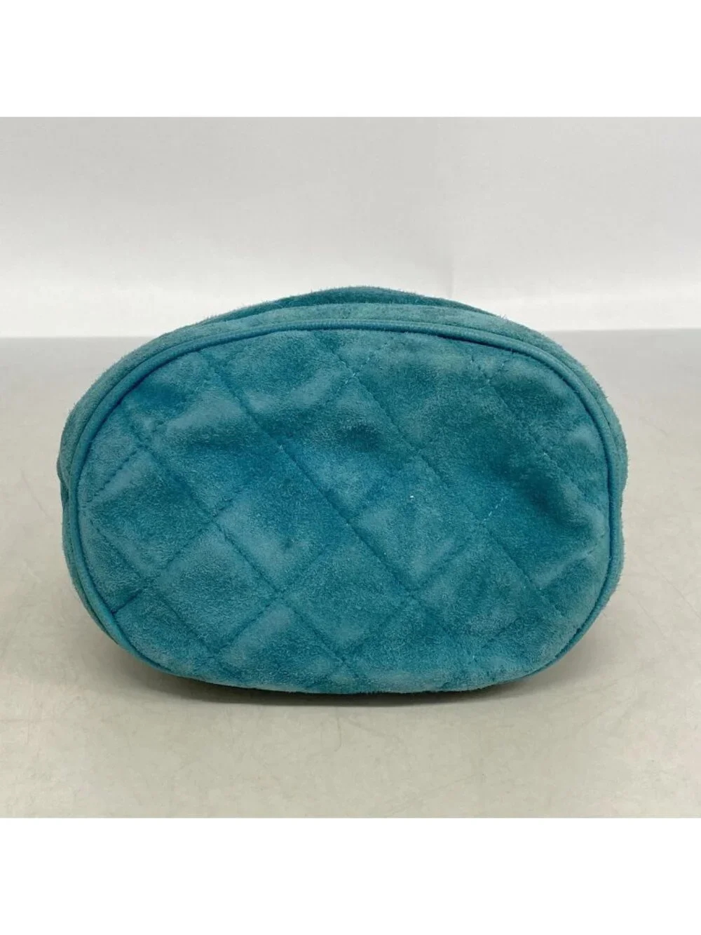 Chanel Shoulder Bag Quilted Suede Turquoise Blue Gold